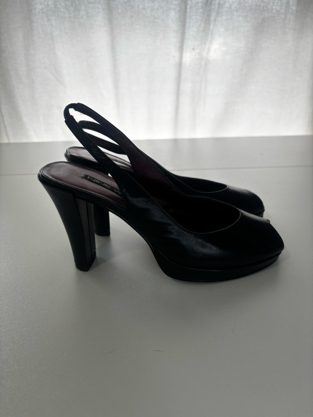 Nine West Peep Toe Black Slingback  Heels Wedding Evening Party Formal